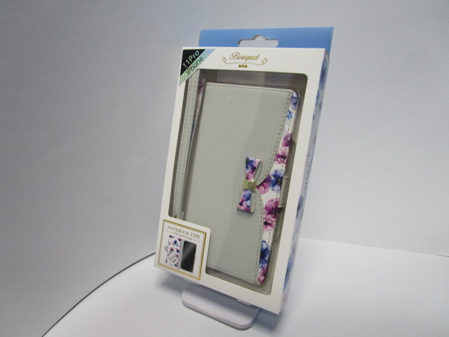 NATURAL design ナチュラルデザイン Bouquet フラワー iPhone11Pro 手帳型 ケース リボン iP19_58-BQ02 グレー @