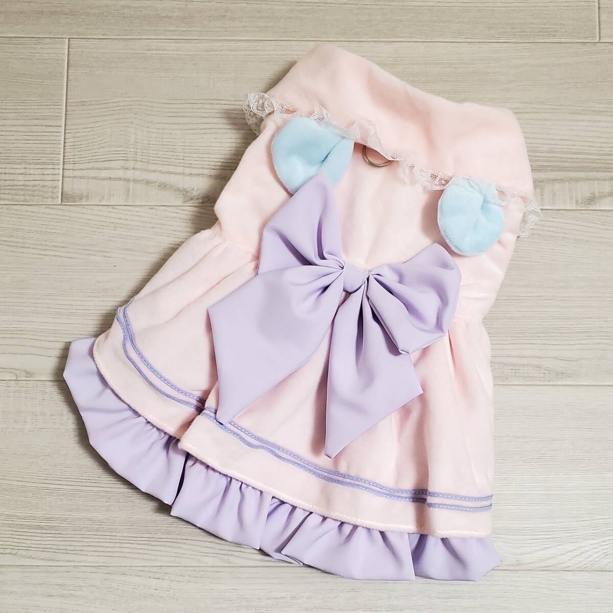 Lサイズ◆【新品未使用】残り1枚 犬服 ワンピース 裏起毛 ティアード りぼん