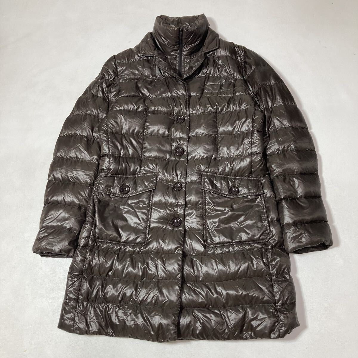 269 HERNO ヘルノ レディース ダウンコート 大きいサイズ46 レイヤード風 ダークブラウン 軽量 ロゴボタン 正規品 60102H