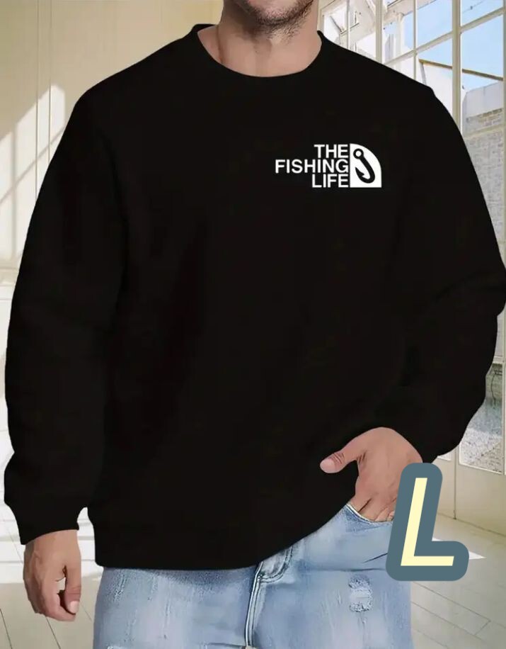 【メンズトレーナー】黒★Lサイズ《Fishing Life》薄手素材■オーバーサイズ