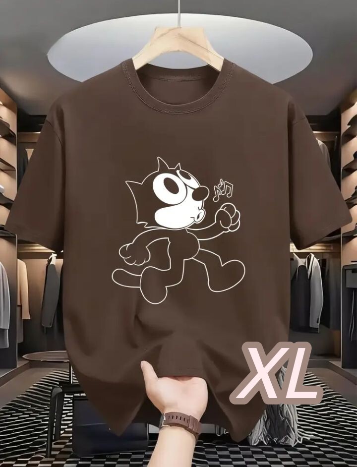 【プレミアムT】コーヒーブラウン・XLサイズ《Felix Walk》ストレッチ素材●╋サイズ■着るだけでハッピーTシャツ