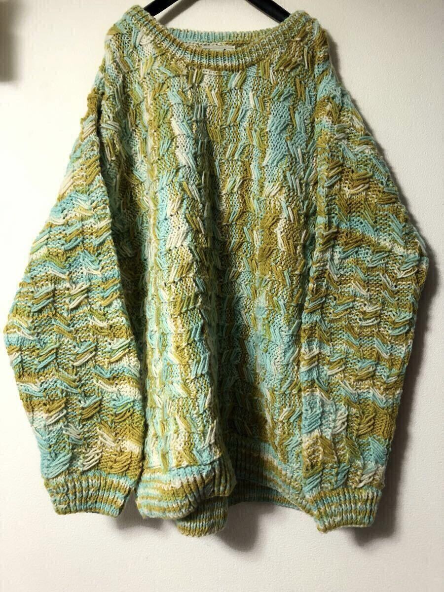 Khwopa ネパール製 HAND KNIT ウール ハンドニット オーバーサイズ ローゲージ 黄色 オリーブ 水色 良色 