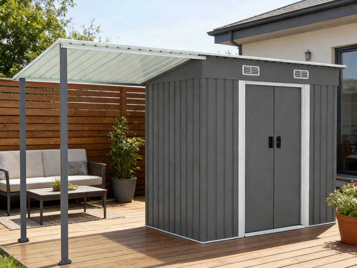 サイドオーニング付き　物置 屋外 大型 倉庫 大型物置 戸外収納庫 物置 防水/耐侯 収納可能 ガーデン/庭/田畑/農場 頑丈 大容量 スチール