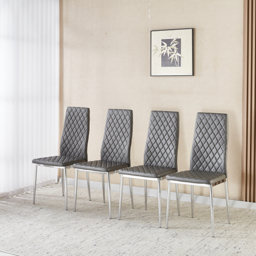 ダイニングチェア 4脚セット レザー メッキ脚 椅子 イス 食卓椅子 菱形 レトロ 北欧 コンパクト リビングチェア 