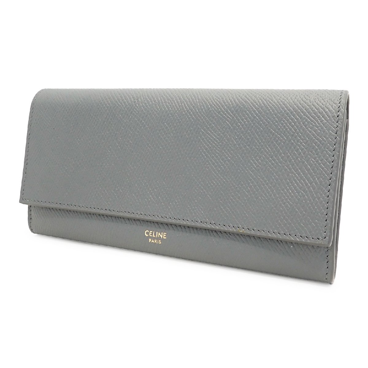 【新品同様/Sランク】セリーヌ(CELINE) ラージフラップウォレット 10B563BEL レザー グレー ゴールド金具 ホック式 長財布 保存袋