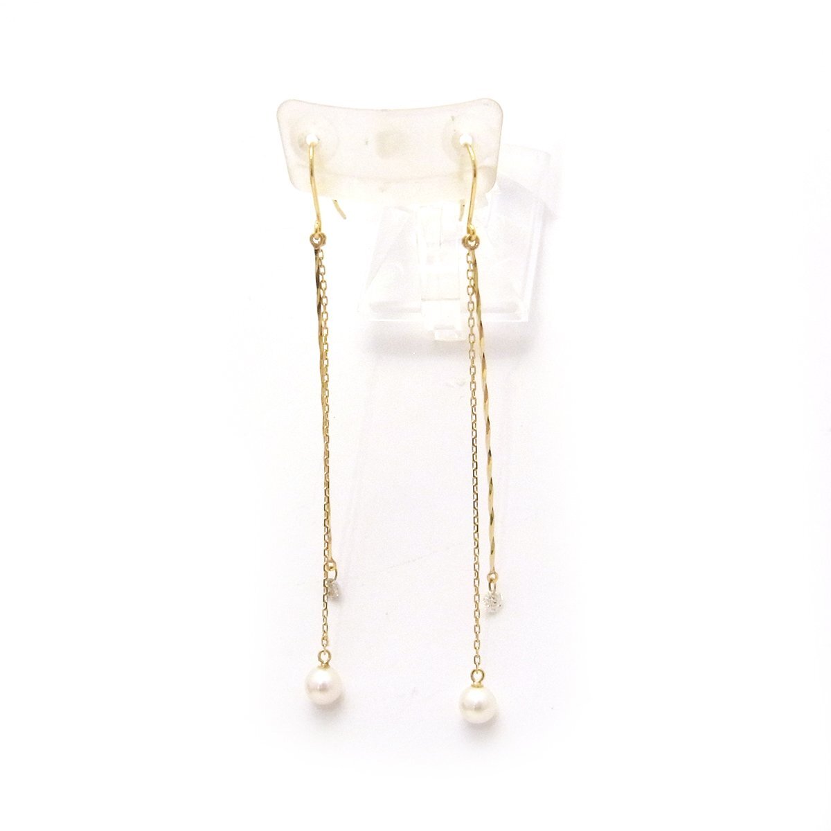 【新品】K18 パール ダイヤモンド ロングピアス 0.08ct×2 1.1g イエローゴールド 18金 ダイヤ ベビーパール 真珠 ジュエリー アクセサリー