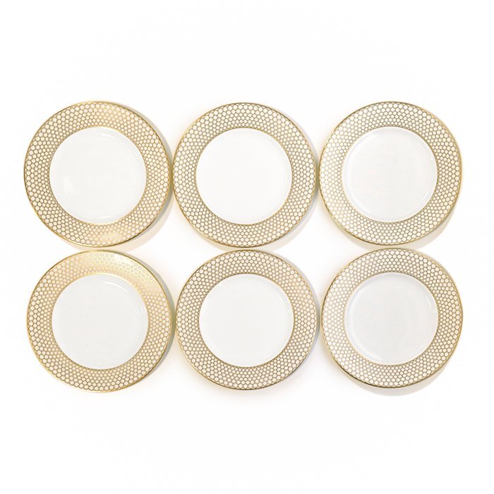 コールポート×ティファニー(COALPORT×Tiffany&Co.) ハニカム ディナープレート 大皿 27.5cm 6枚セット HONEYCOMB ゴールド ホワイト 食器