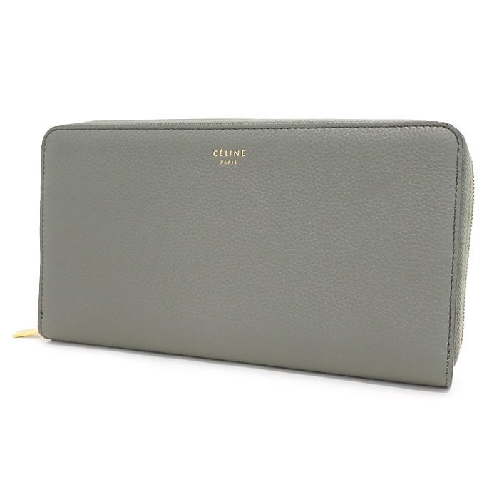 【新品同様】セリーヌ(CELINE) ラージジップドマルチファンクション 長財布 105003AU8.10KL レザーグレー×ブルー ロングウォレット 保存袋
