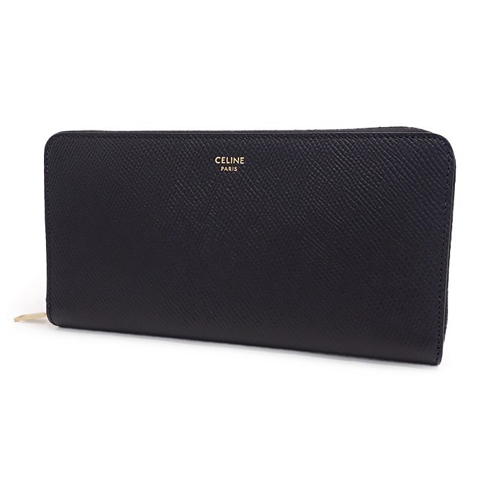 【新品同様/Sランク】セリーヌ(CELINE) ラージジップウォレット 10B553BEL.38NO レザー ブラック ゴールド金具 ラウンドファスナー長財布