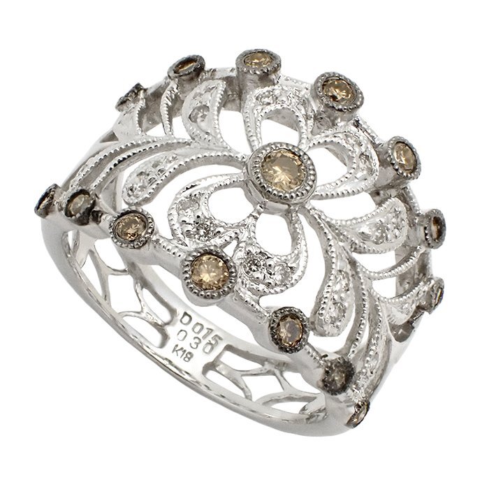 K18 ダイヤモンド 指輪 0.15ct 0.30ct 5.4g 12号 ホワイトゴールド 18金 ブラウン ダイヤ リング ジュエリー アクセサリー 宝石 送料880円
