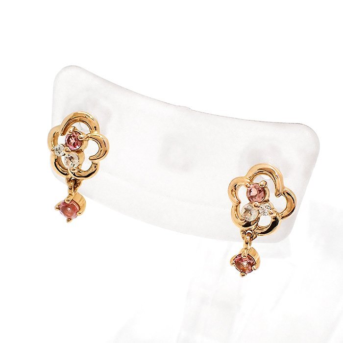 ヨンドシー(4℃) K18 ダイヤモンド マルチストーン ピアス フラワーモチーフ 1.0g ピンクゴールド マルチカラー ジュエリー アクセサリー