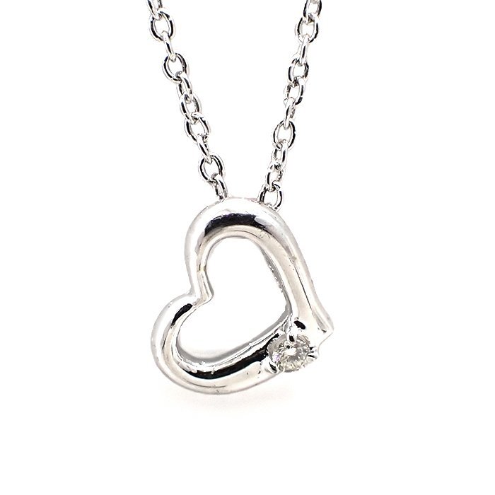 K18WG ダイヤモンド ネックレス ハートモチーフ 0.02ct 1.1g ホワイトゴールド 18金 ダイヤ ペンダント ハート ジュエリー アクセサリー