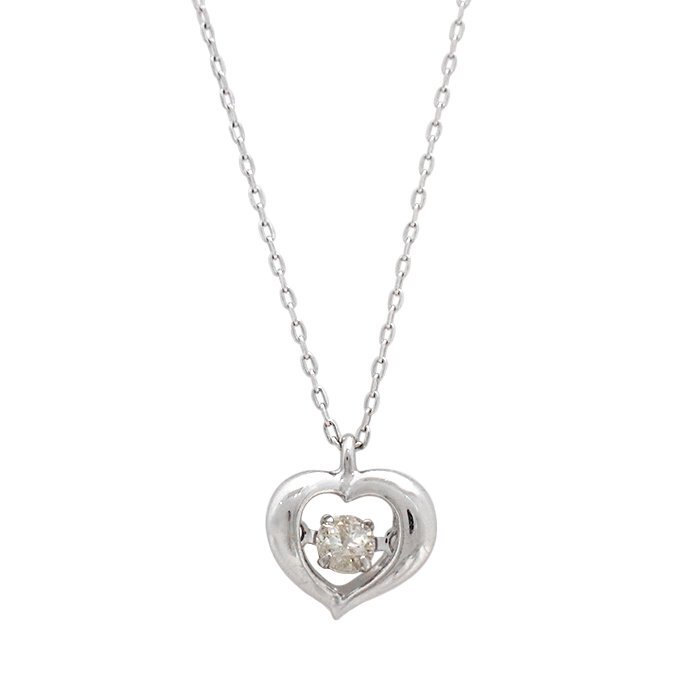 K10WG ダイヤモンド ネックレス ダンシングストーン ハートモチーフ 0.09ct 1.1g ホワイトゴールド 10金 スウィング 1粒 ダイヤ ジュエリー