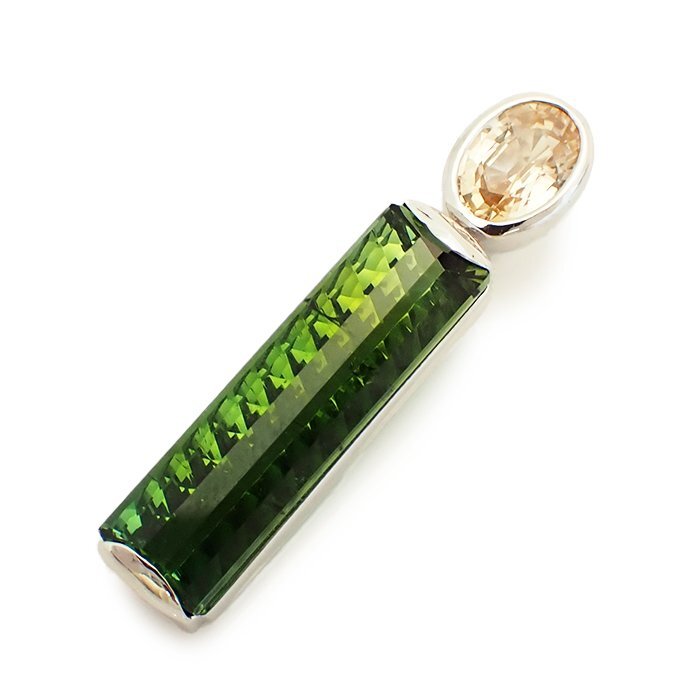 【新品仕上げ済】K18WG グリーントルマリン サファイア ペンダントトップ 5.40ct 1.04ct 3.8g ホワイトゴールド ジュエリー ソーティング