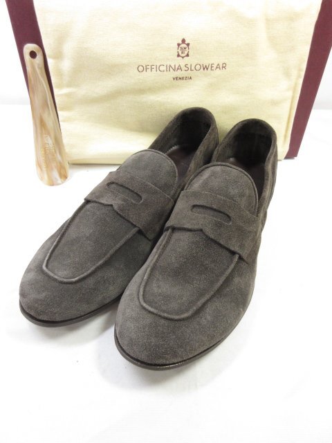 定価66.000円 未使用【OFFICINA SLOWEAR スローウエア】 130195 SW450 620 スエード トラベルローファー 靴 (メンズ) 42 濃茶 ★30SLZ140★