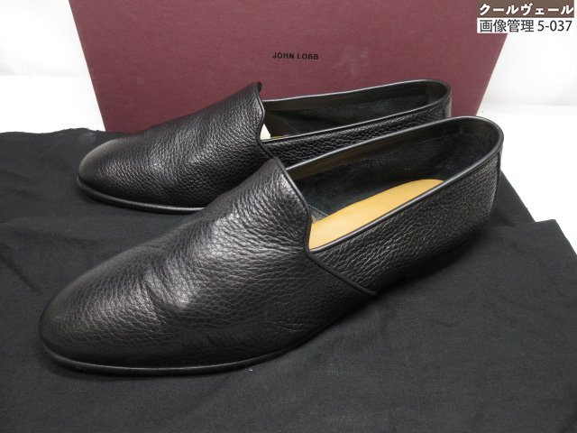 HH超美品【ジョンロブ JOHN LOBB】 shore ショア 8695 シボレザー スリッポン シューズ 紳士靴 (メンズ) size8 ブラック ★37MZA8838★