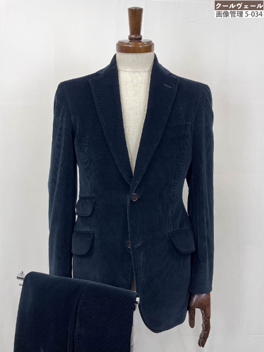 HH美品【ハケットロンドン HACKETT London】コーデュロイ生地 2ボタン スーツ(メンズ) size34R/44R-28/44 ネイビー系 ★35RMS3290★