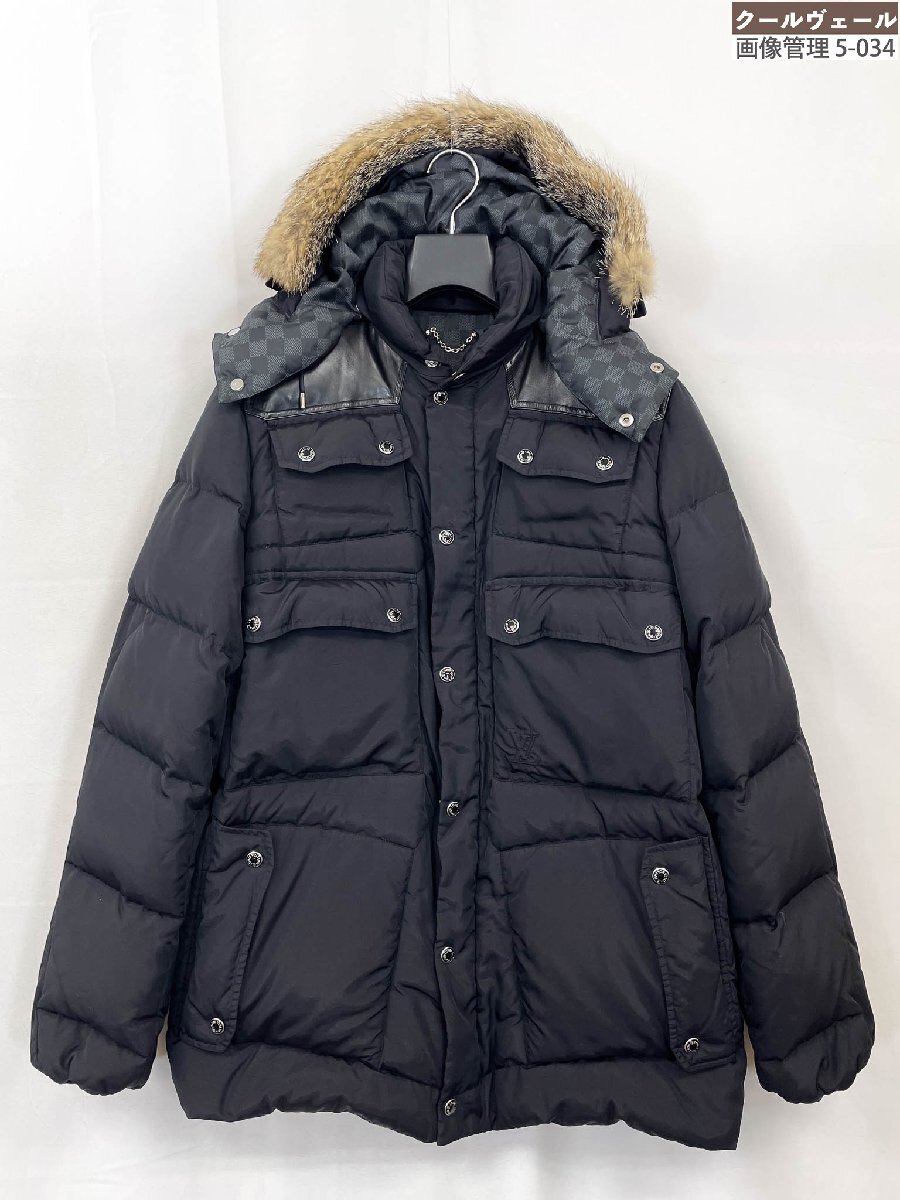 HH極美品【ルイヴィトン】RM092M MPPK40PEJ 裏地ダミエグラフィット フォックスファー フード付きダウンジャケット(メンズ)L 黒★32MB5384