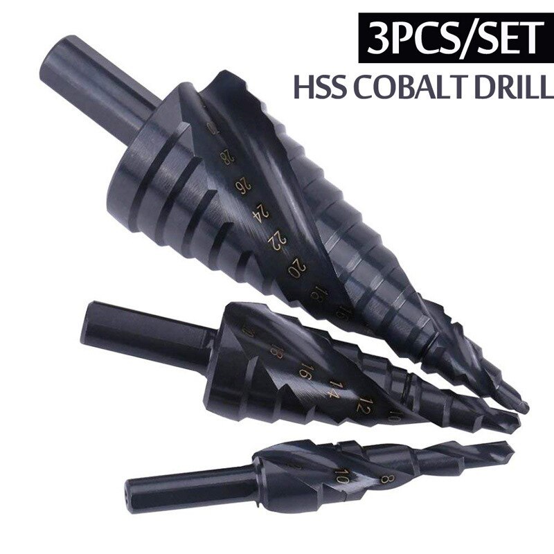 ハイス鋼 螺旋ステップドリル コバルトコート 木材 樹脂 軟金属 穴あけ 4-12mm/4-20mm/4-32mm 3本セット