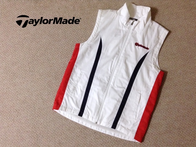 ★中古★テーラーメイド ゴルフ メンズ フルジップ ベスト Oサイズ 白赤紺 ホワイト アメリカ USA TaylorMade GOLF