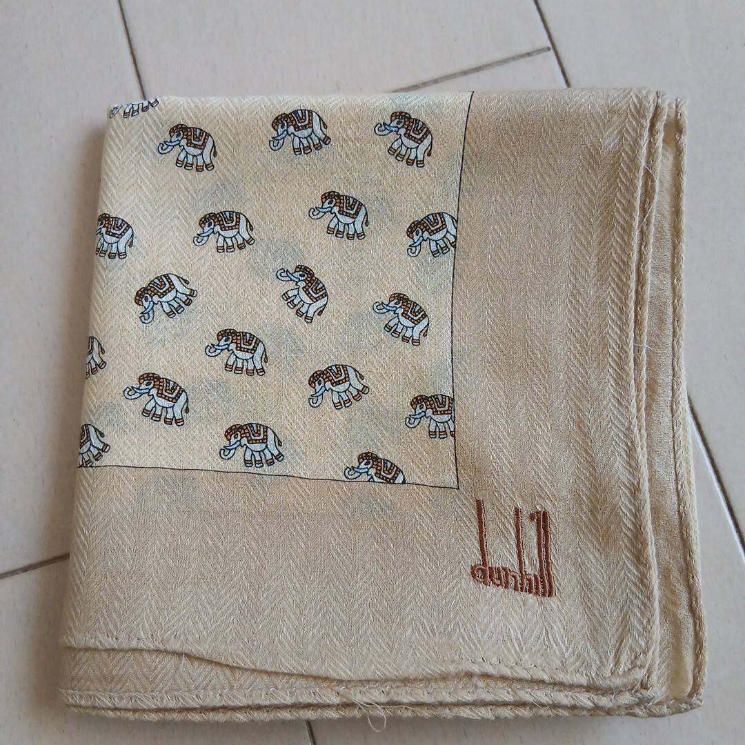 ダンヒル 大判ハンカチ 象総柄 ロゴ刺繍