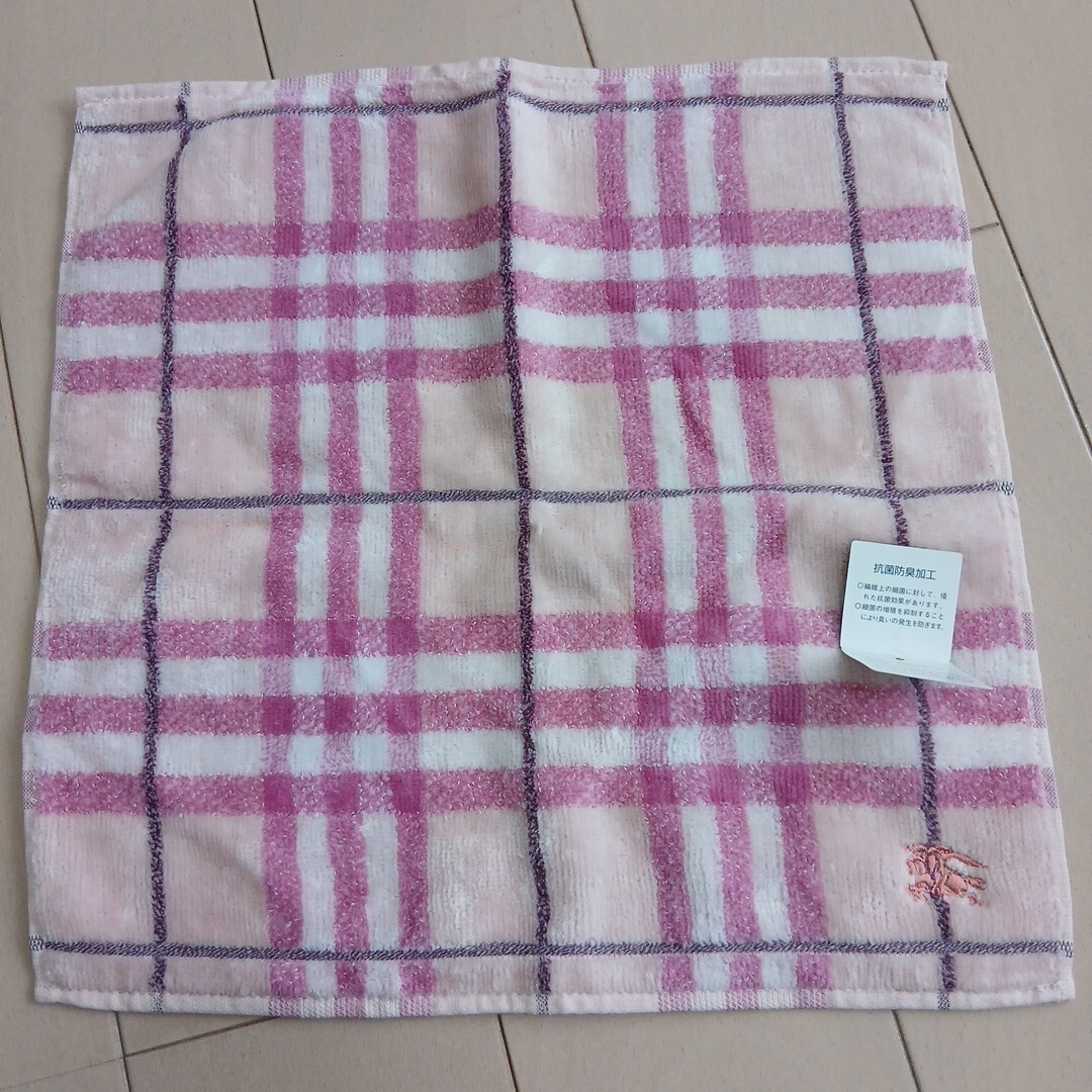 BURBERRY バーバリー タオルハンカチ ピンク ノバチェック ホースマーク刺繍 綿100