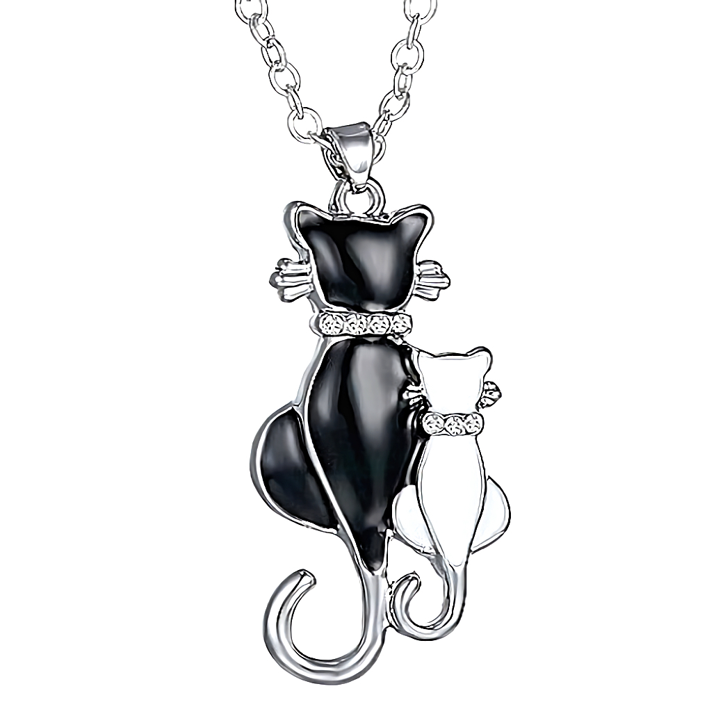 新品★送料無料★白黒キャットカップル猫ダイヤプラチナ仕上925シルバーネックレス誕生日プレゼント旅行連休新春花見ギフト国内発送