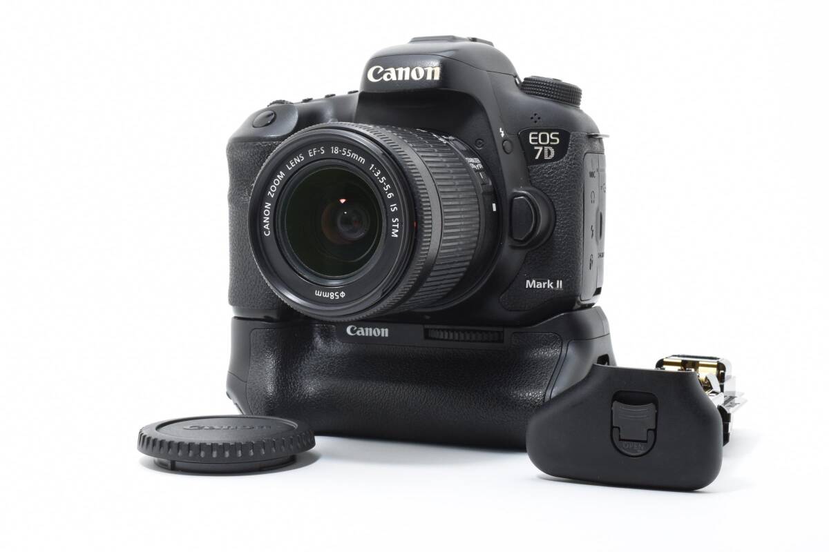★良品★ Canon キャノン EOS 7D MarkII ボディ+ EF-S 18-55mm IS STM ＆BG-E16 デジタル一眼レフカメラ レンズ+バッテリーグリップセット