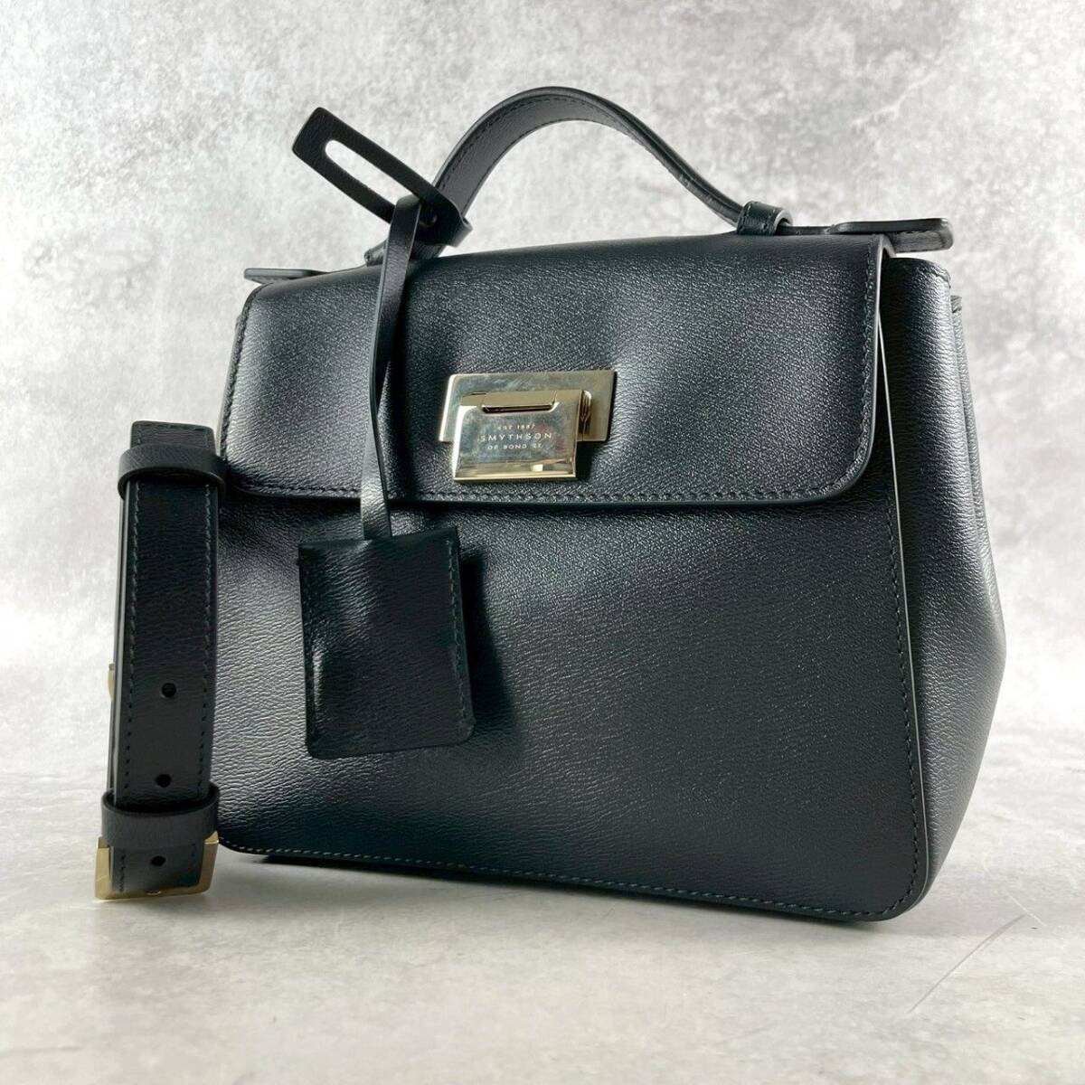 【極美品/希少デザイン】SMYTHSON スマイソン 2way ショルダーバッグ クロブナー レザー ブラック 黒 斜め掛け 自立 トップハンドル