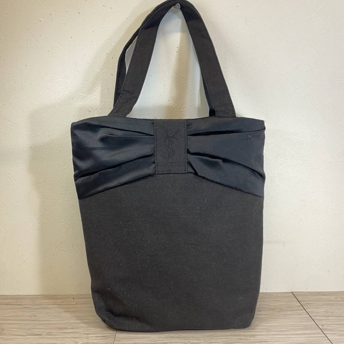 【MH-1623】中古品 YSL イブサンローラン リボン デザイン トートバッグ キャンバス ブラック