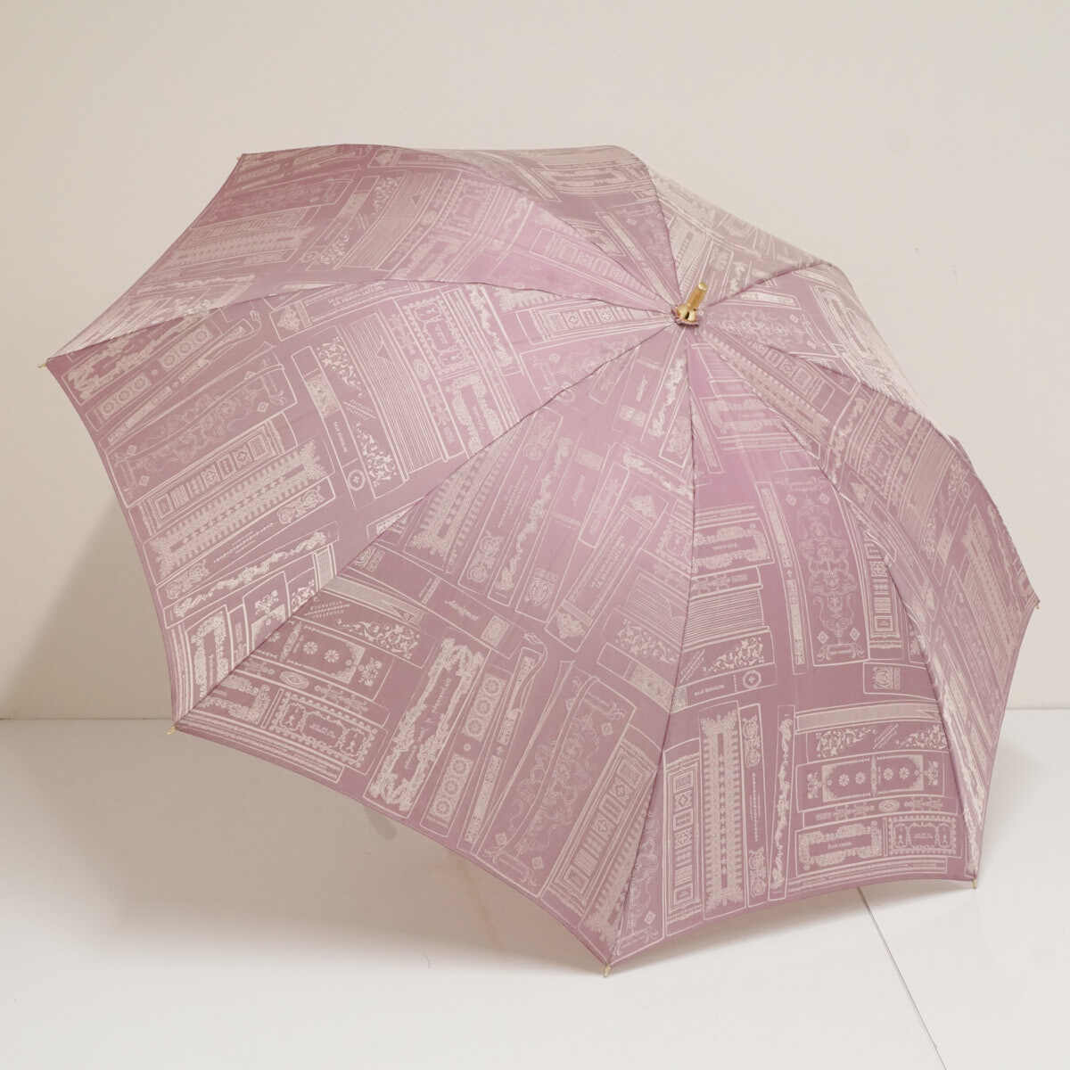 傘 HANWAY ハンウェイ 高級傘 USED品 ジャガード Bookworm 本棚 書庫 クラシカル カーボン骨 軽量 ブランド 57cm S3388