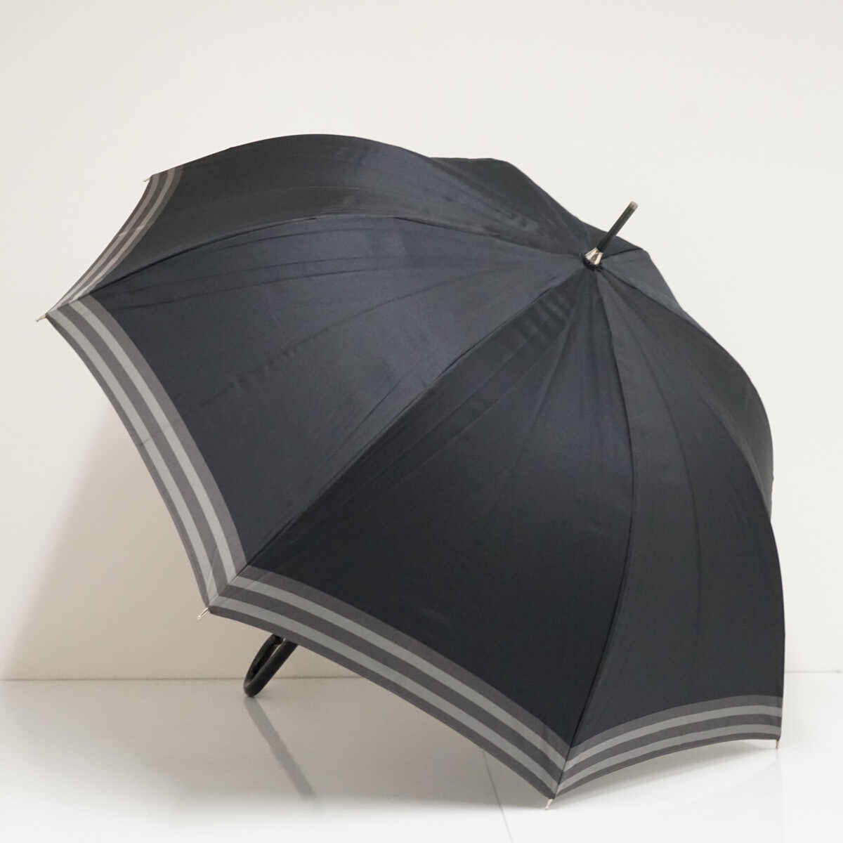 耐風傘 LANVIN en Bleu ランバンオンブルー USED品 メンズ 紳士傘 ボーダー ブラック 65cｍ S3425