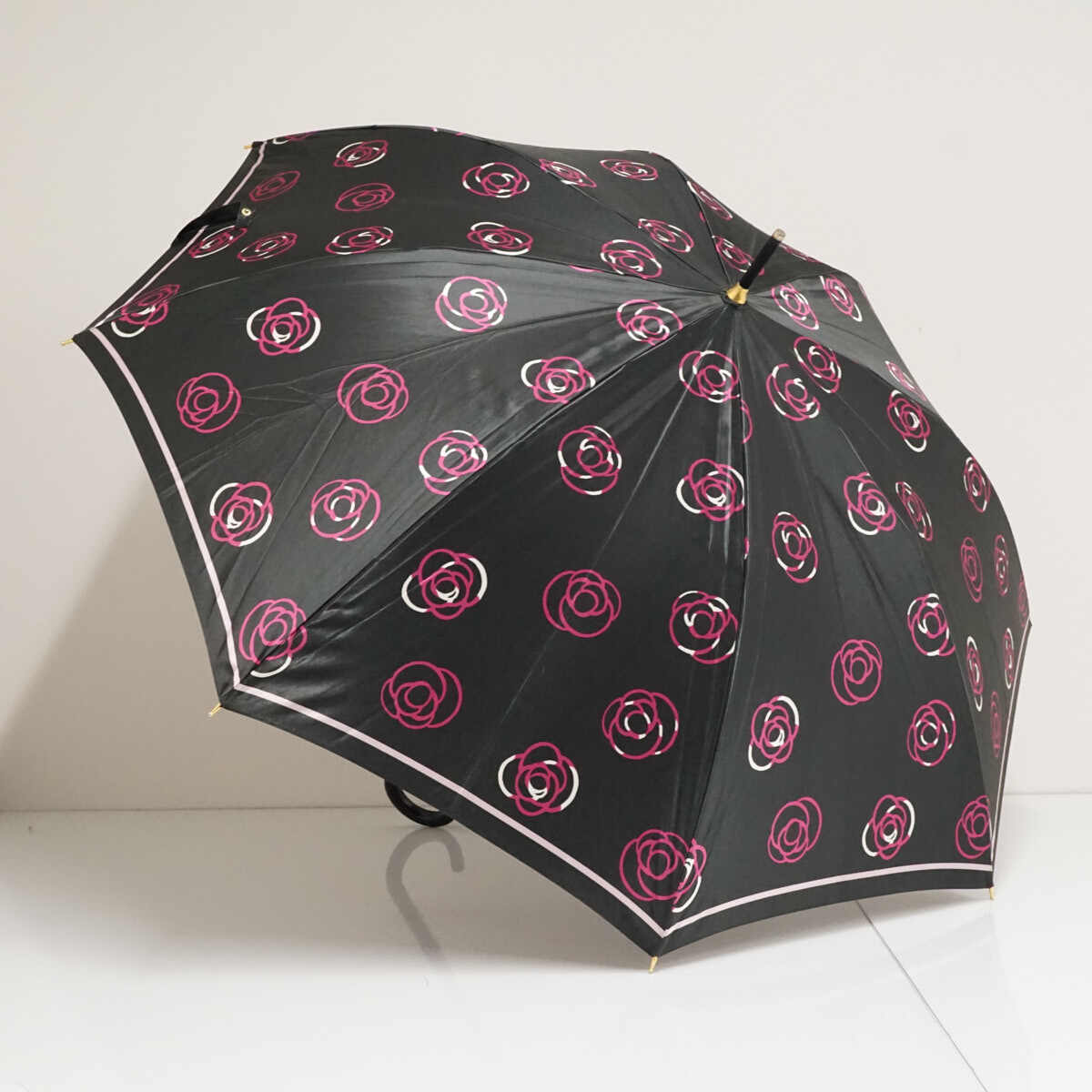 耐風傘 HANAE MORI ハナエモリ USED品 フラワー ブラック 花柄 グラス骨 ジャンプ 58cm A3429