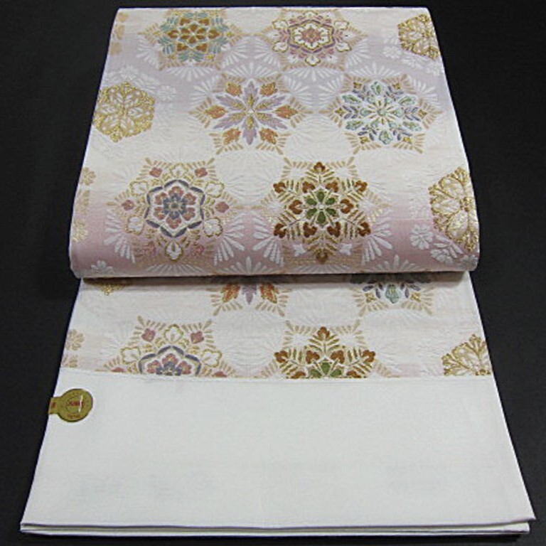 逸品　新品　綿芯御仕立付　西陣織唐織六通柄高級袋帯　白　つづれ唐織　丸勇謹製　結婚式・初釜、ご挨拶、観劇 ご入卒・七五三等