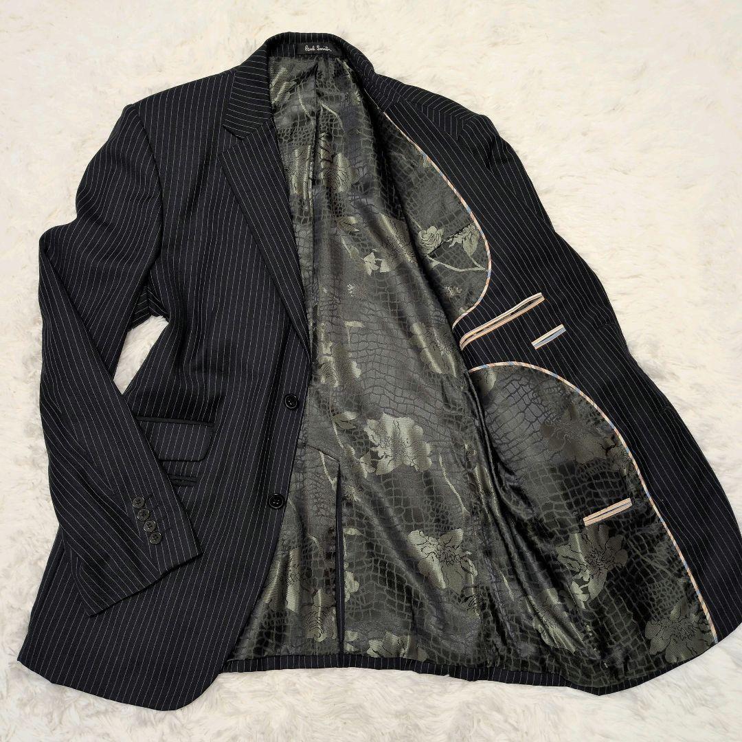 【美品】ポールスミス Paul Smith XL相当 裏地花柄 総柄 テーラードジャケット ストライプ 2B メンズ ジャケット 羽織り ビジネス 結婚式