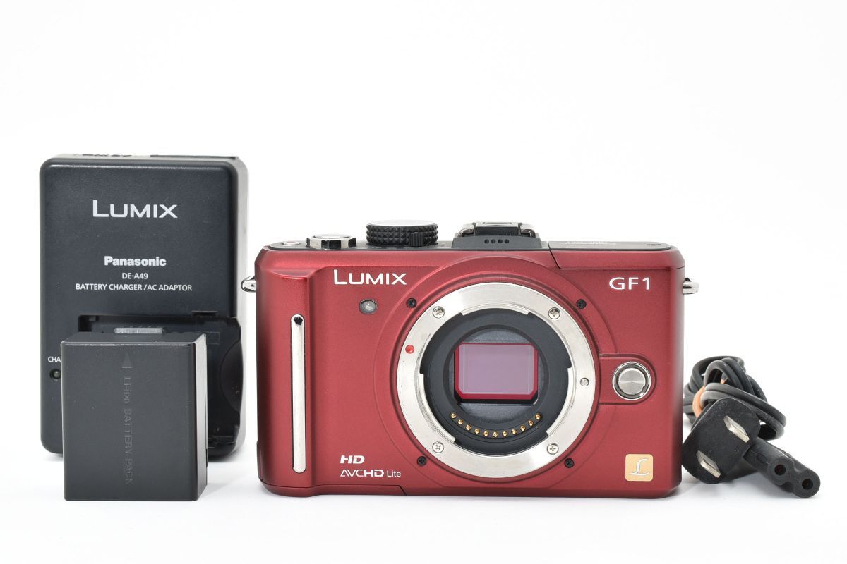 ★ショット数5967回★ ★美品★ パナソニック Panasonic LUMIX DMC-GF1 レッド ボディ 充電器付き YM5244#77