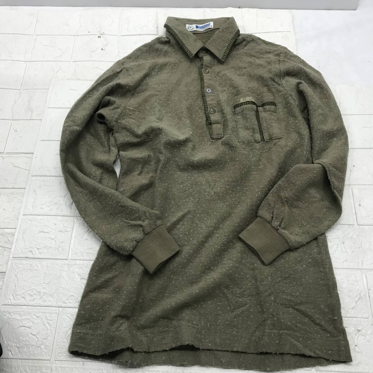 ★【在庫処分価格】襟付きカットソー 長袖 LAKELAND サイズM モスグリーン系 中古☆T1-234J