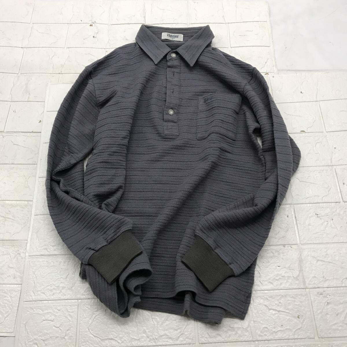 ★【在庫処分価格】襟付きカットソー 長袖 LAKELAND サイズM グレー系 中古☆T1-241J