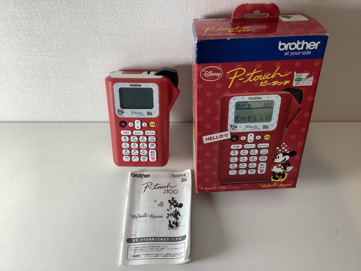 2601167 brotheｒ ブラザー PT-J100MR ラベルライター ピータッチ ミニーマウス レッド 通電確認済 現状品 済 箱つき