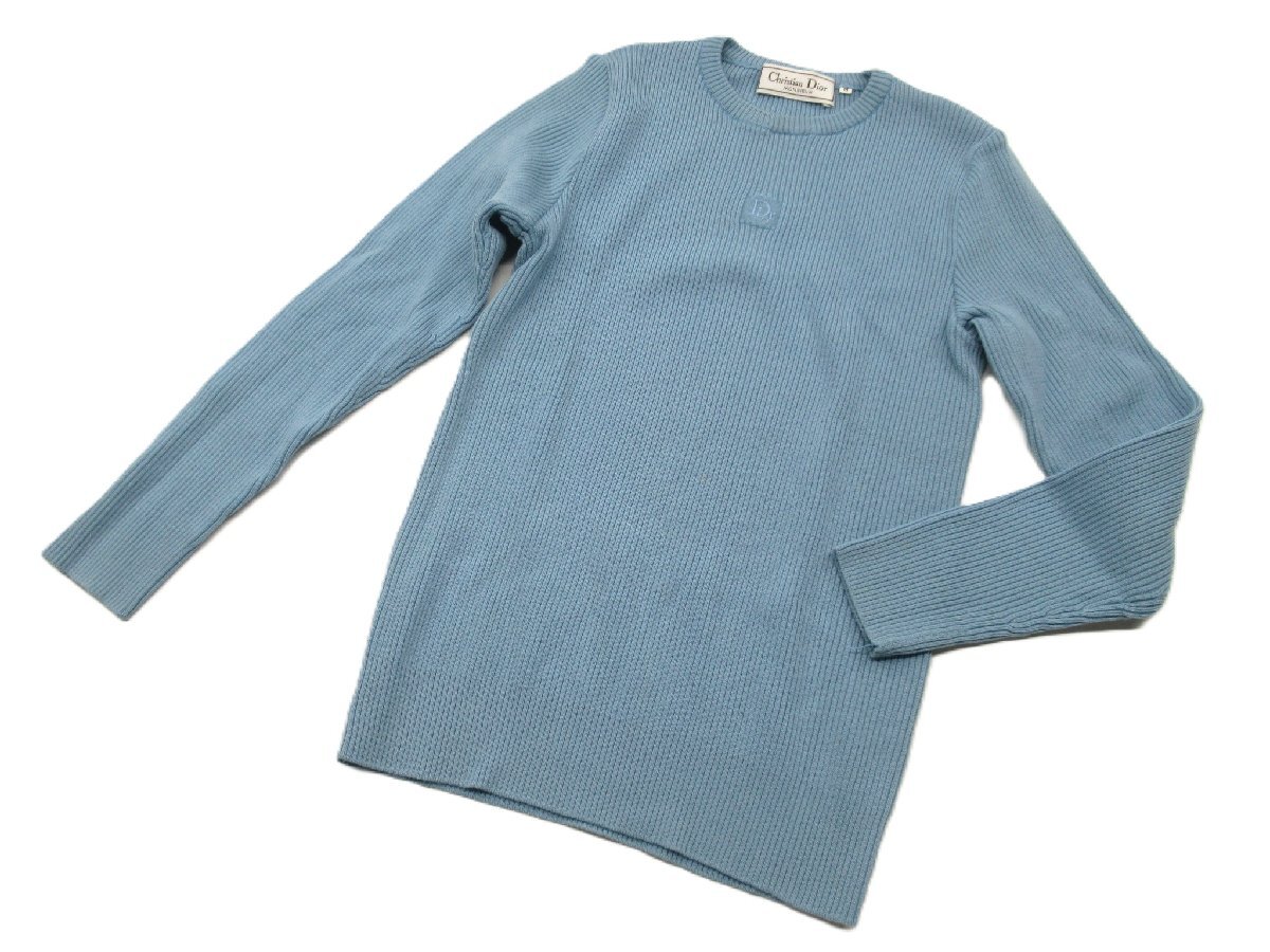 ☆☆【B送900円】3132　Christian Dior　クリスチャンルディオール　長袖セーター　リブニット　水色　M　毛100％　トップス