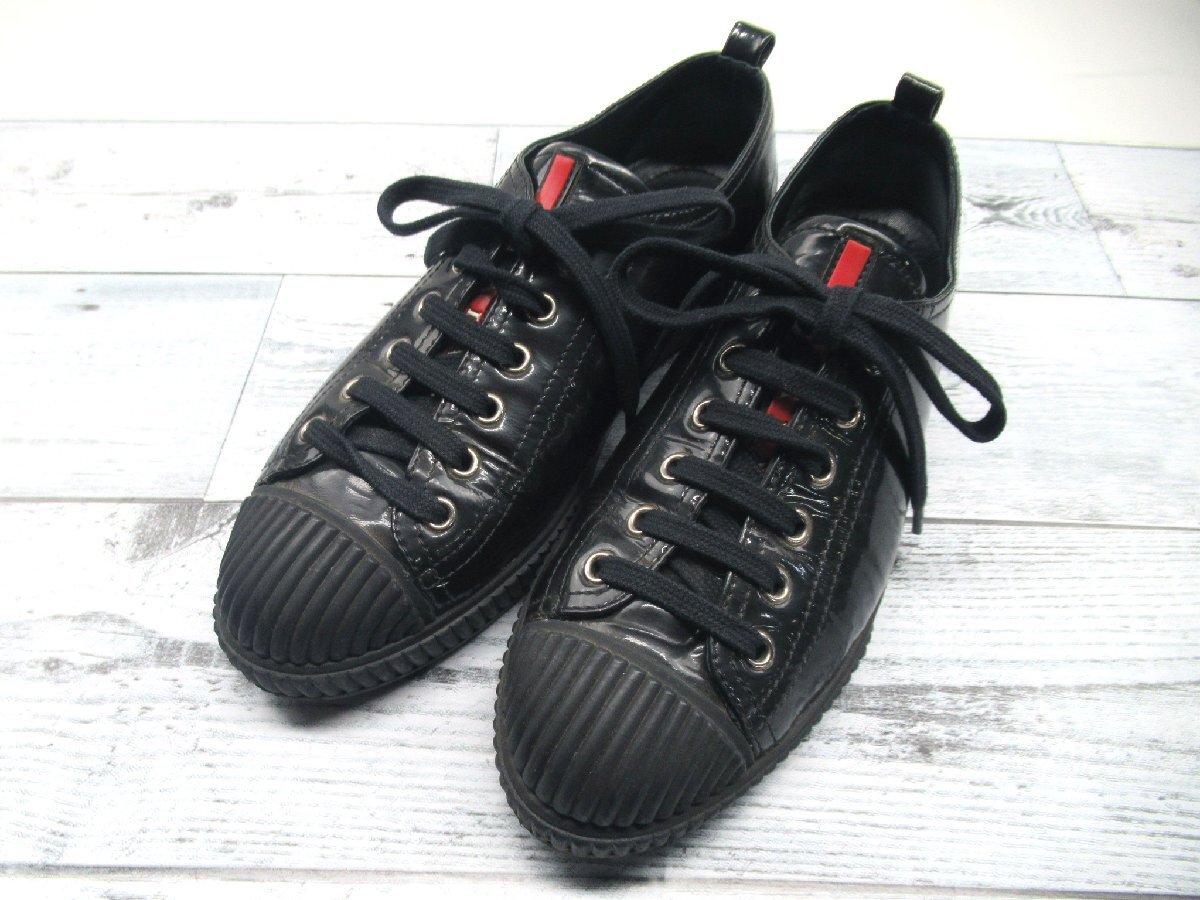 ☆☆【B送900円】3173　PRADA SPORT　プラダスポーツ　ローカットスニーカー　ブラック　エナメル/レザー　イタリア製　ラバーソール　37