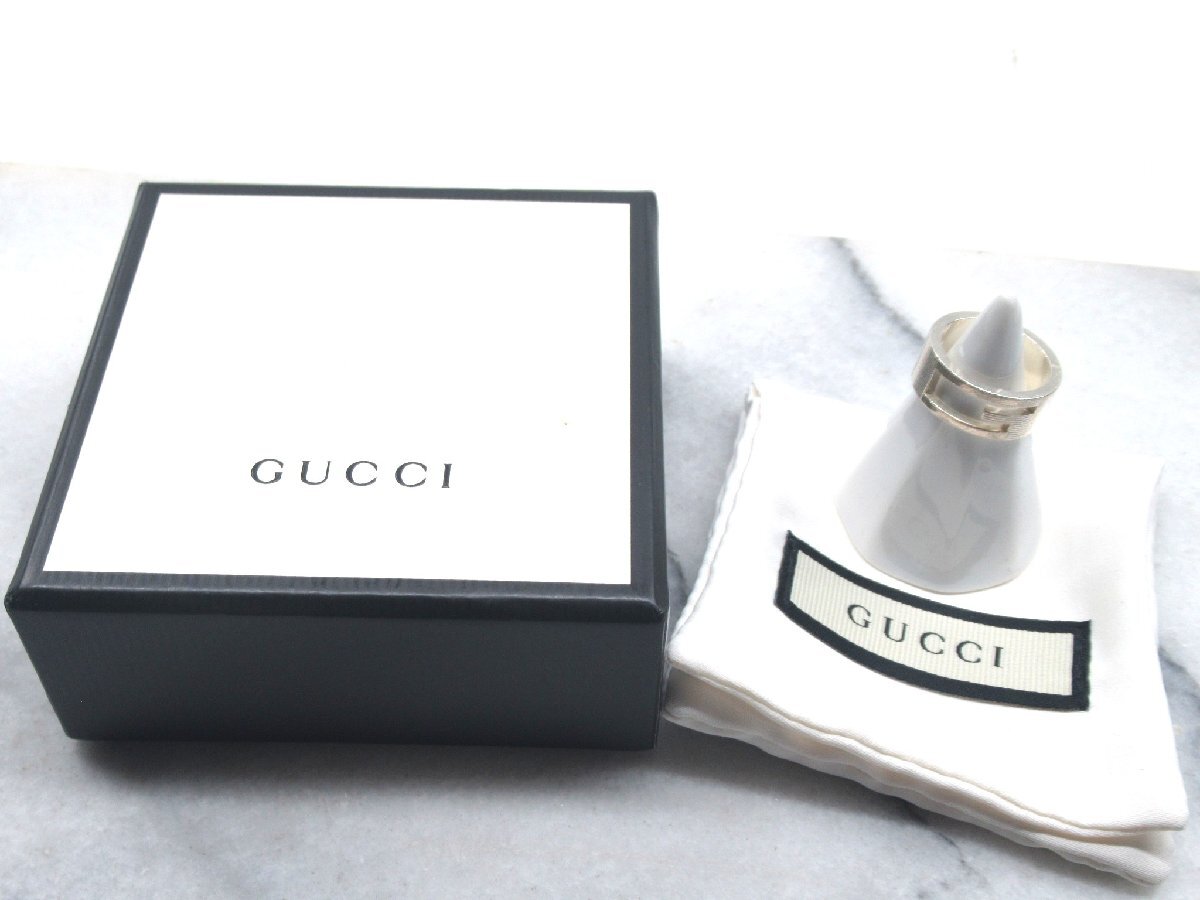 ☆☆【B送900円】3191　GUCCI　グッチ　ブランデットGリング　指輪　Ag925　シルバー　カットアウト　イタリア製　アクセサリー　12