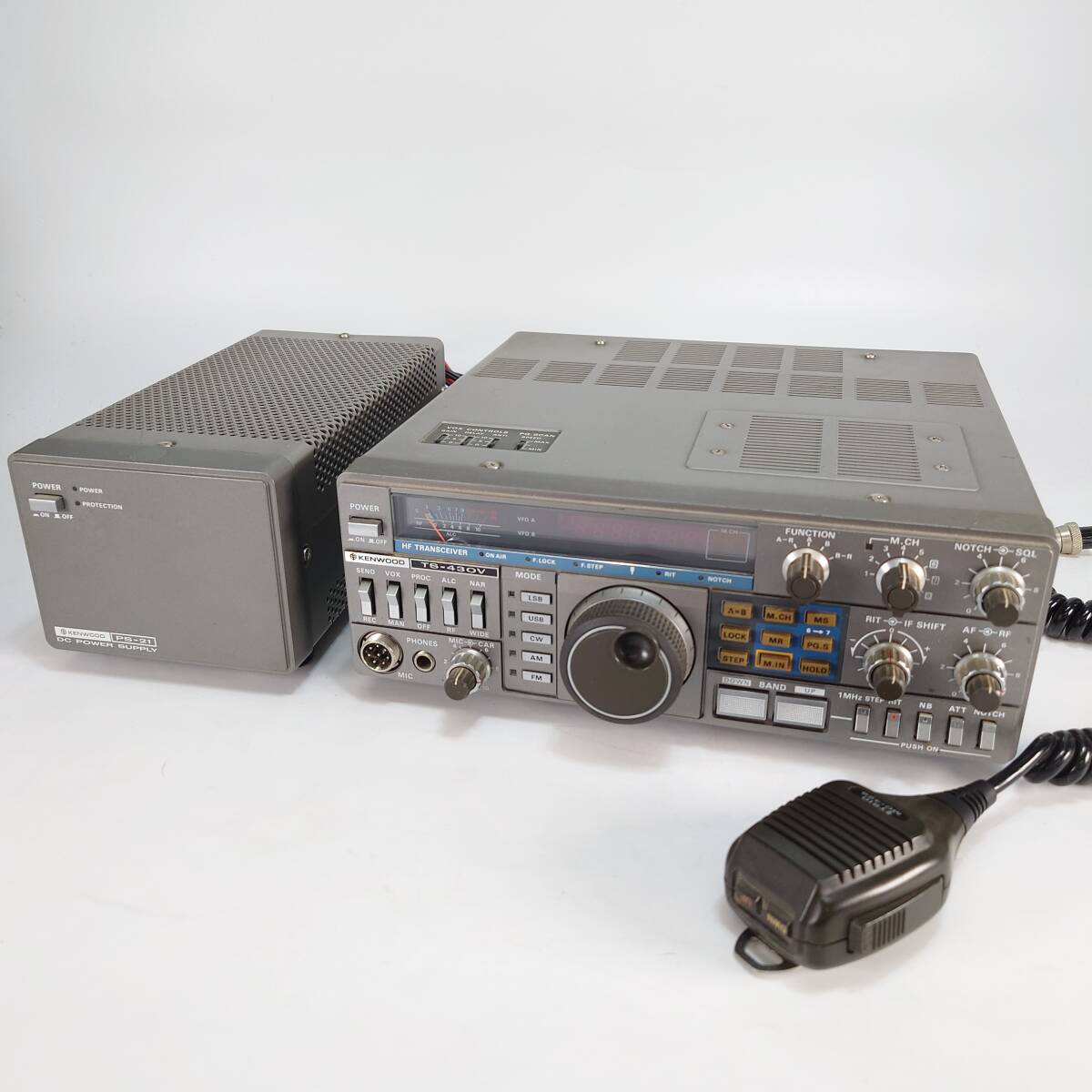 通電確認済 KENWOOD TS-430V DC Power Supply PS-21 TRIO MC-42S アマチュア無線 無線機 レトロ 現状品