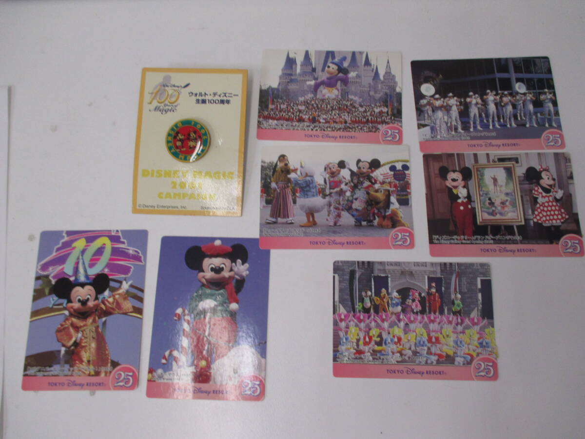 ★#A42037 【長期保管品】1セットで ディズニー生誕100周年 ピンバッジ&ディズニーリゾート コレクションカード7枚