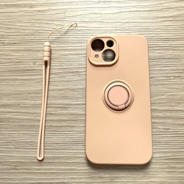 iPhone 15　ソフトケース　 カバー TPU 　ピンク　ストラップ　 スマホリング　管理227-4