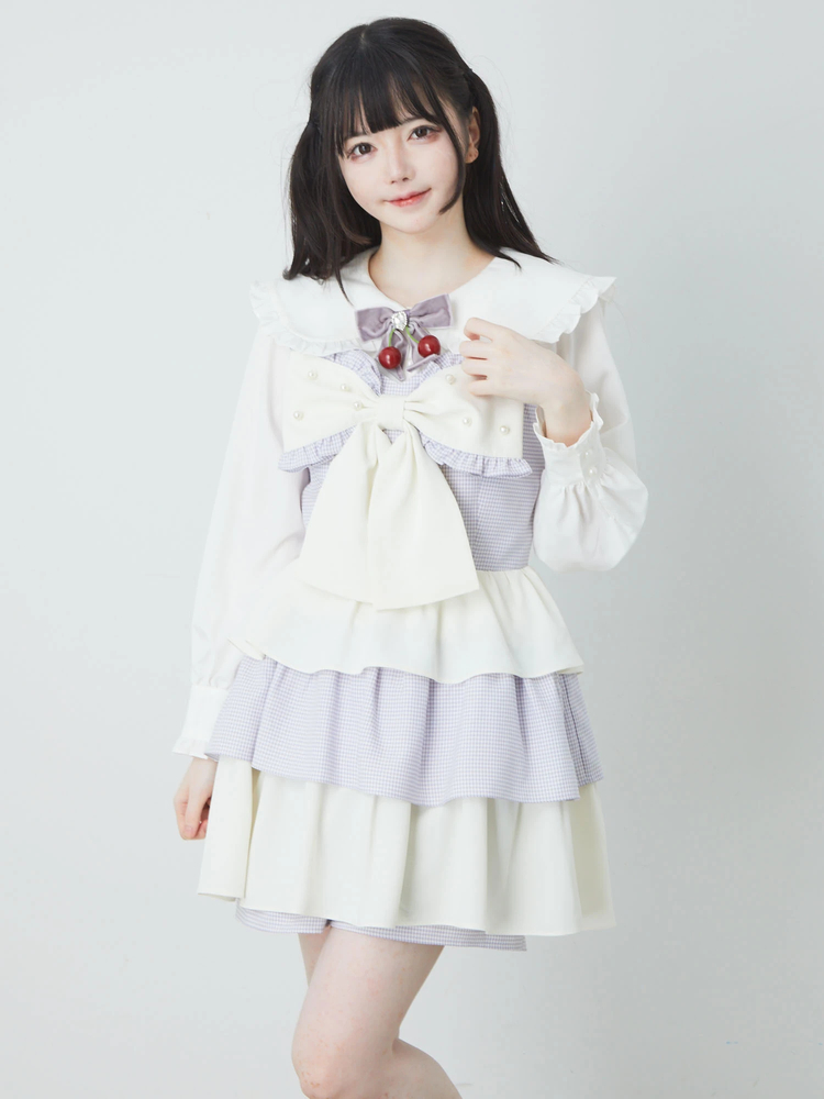 ■Ank Rouge■リボンティアードワンピース ラベンダー×白オフホワイト系■ガーリー量産型地雷系ロリータアンクルージュ完売品定価16500円