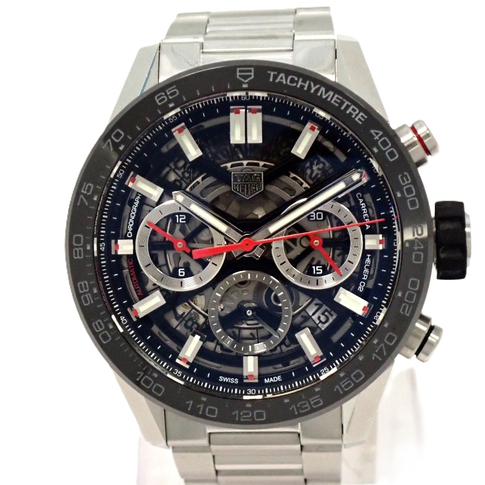 Th667431 タグホイヤー 腕時計 カレラ ホイヤー02 クロノグラフ CBG2010-0 自動巻き SS スケルトン文字盤 メンズ TAG HEUER 中古