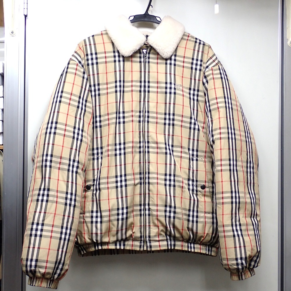 Ft636791 バーバリー ダウンジャケット Supreme Puffer jacket チェック柄 ベージュ M メンズ BURBERRY 中古