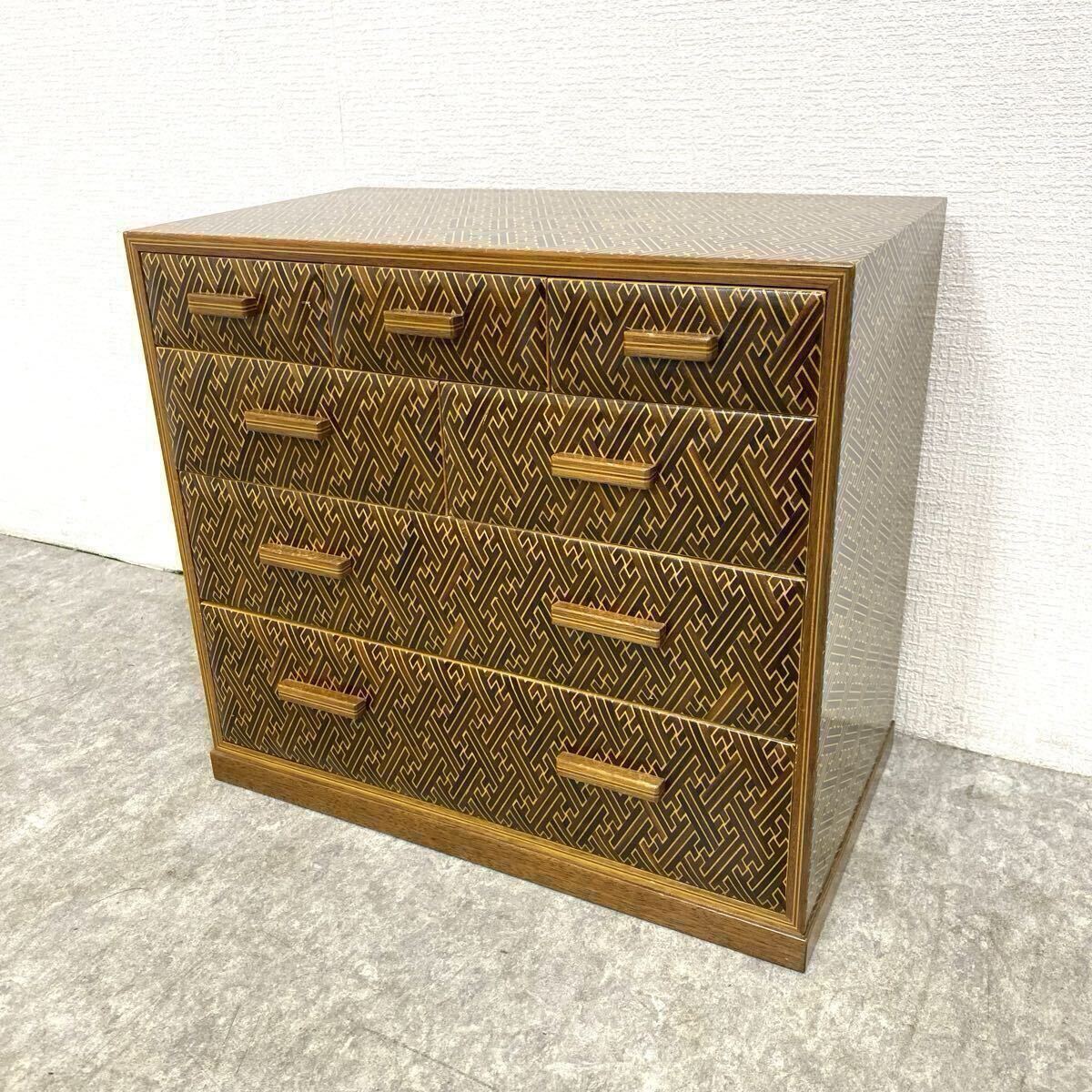 ★ 箱根寄木細工 寄木細工 紗綾形模様 木製 小引き出し 4段 7杯 小箪笥 伝統工芸 民芸 木象嵌 小物入れ レトロ 和風 和柄 日本★26013002Y