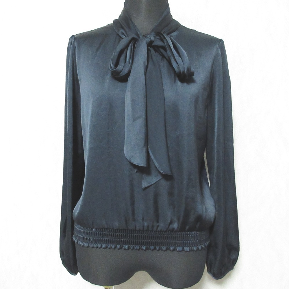 美品 ANAYI アナイ リボンタイ ブラウス カットソー 10181815040 38 ネイビー